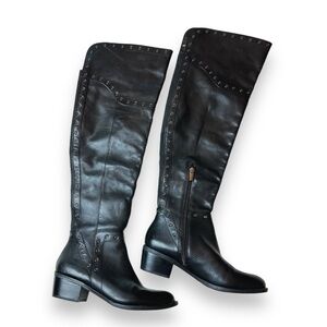 Vince Camuto over knee tall black leather studded boots